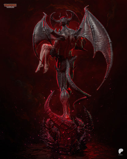 Devilman collectible figure rear angle showcasing bat-like wings, tail, and detailed sculpt of muscular demonic anatomy.