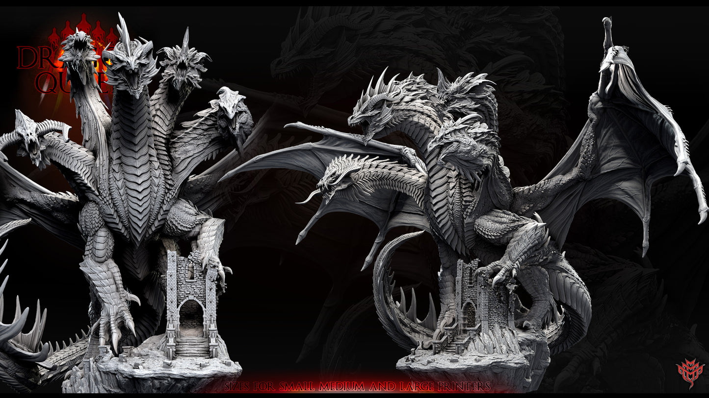 Two perspectives of the Dragon Queen figure, each of the five heads displaying their own unique blend of menace and 'I woke up like this' charm.