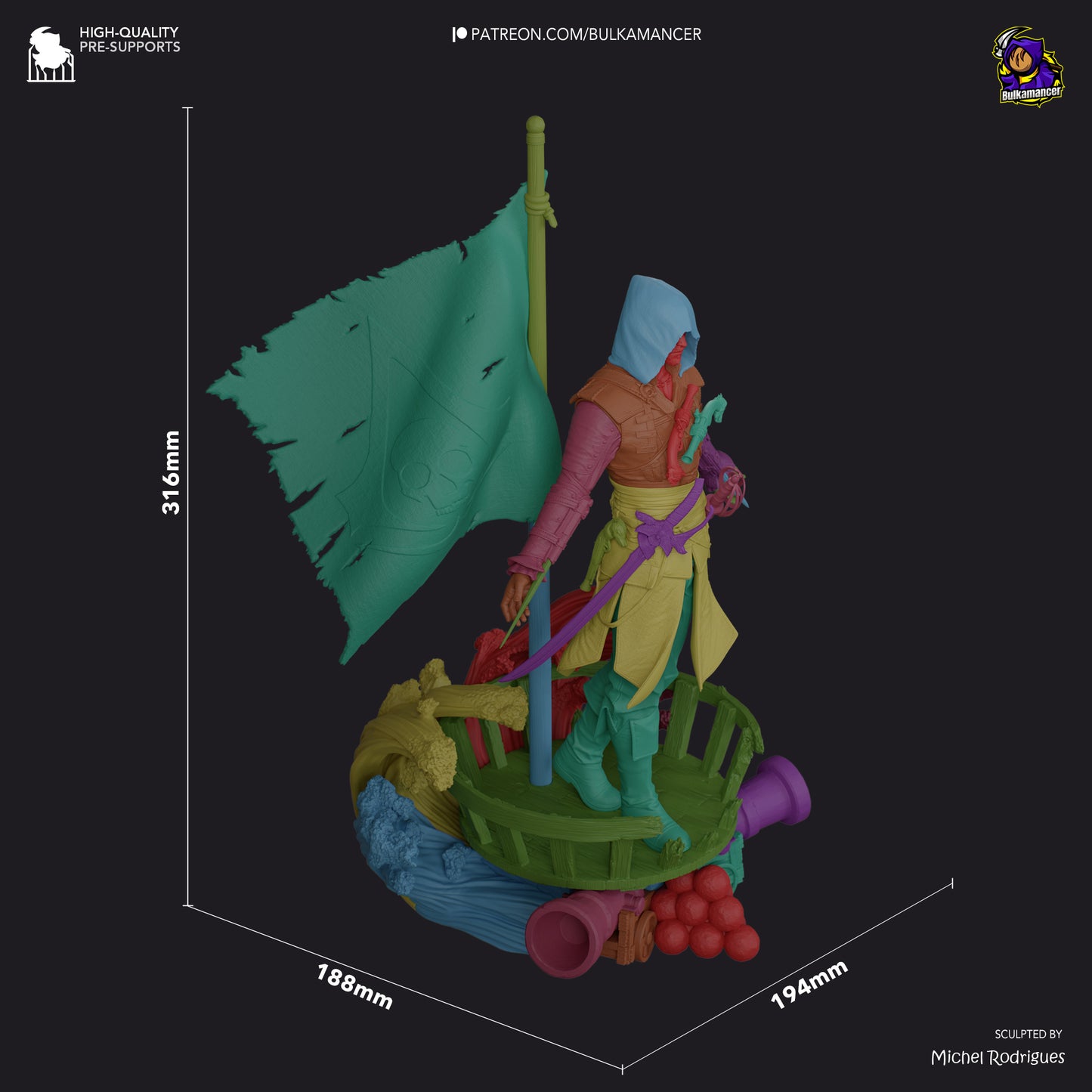 Height and profile view of Edward Kenway full-body figure with hidden blades extended.