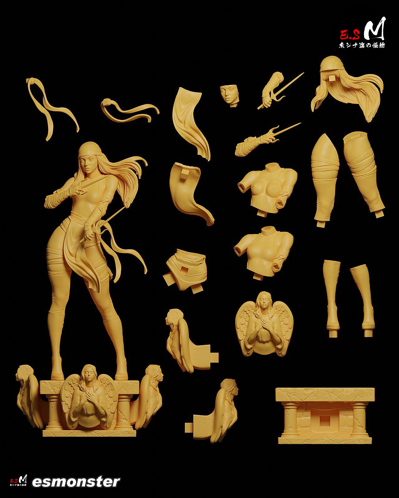 Elektra 1:6 scale statue detailed base with sculpted figures