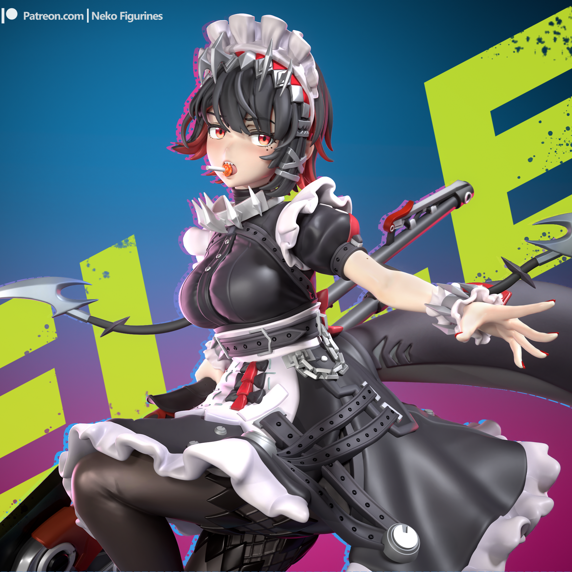 Ellen Joe 1:8 scale painted figure from Zenless Zone Zero, wearing maid-style outfit with black dress, wielding dual blades and posed in mid-action.