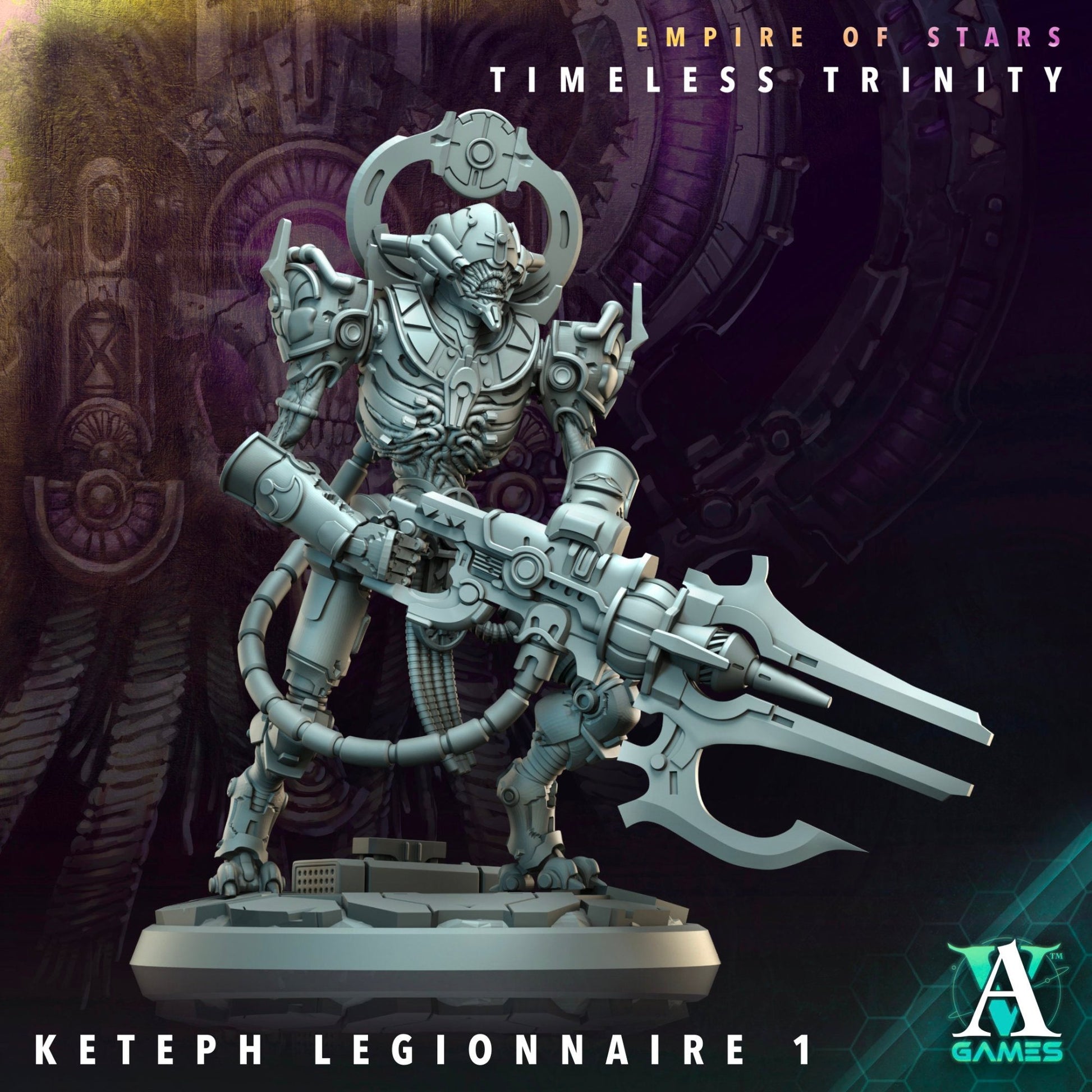 Sci-fi miniature of Keteph Legionnaire 1, an armored warrior with a distinct futuristic look.