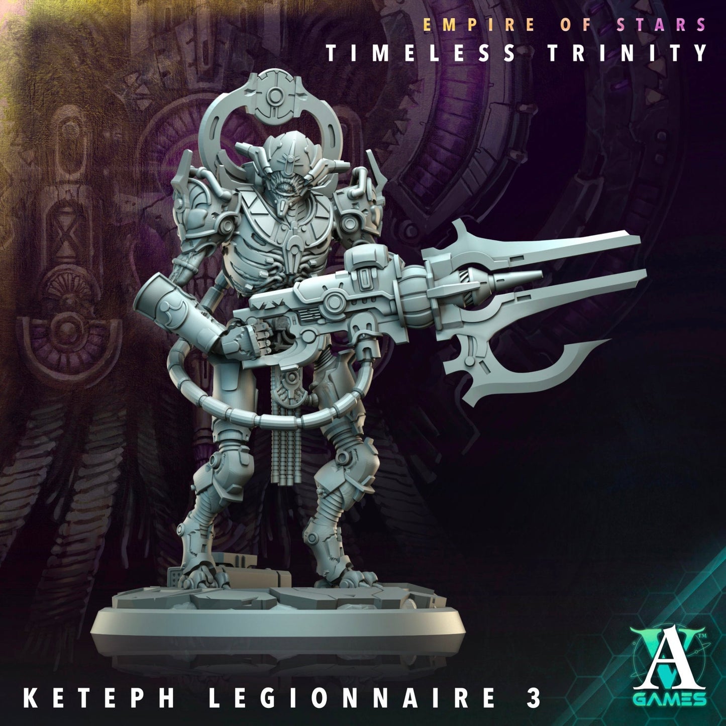 Perspective view of Keteph Legionnaire 3 miniature showcasing its weapon and stance.