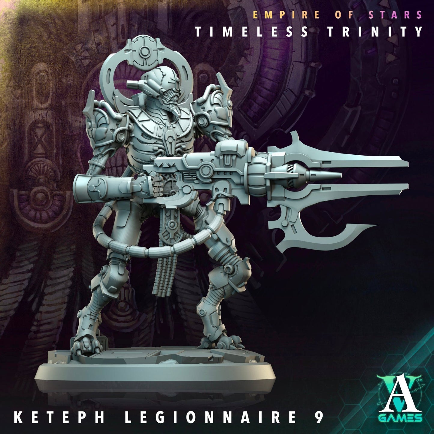 Sci-fi miniature of Keteph Legionnaire 9, similar in design to Legionnaire 10, holding a gun.