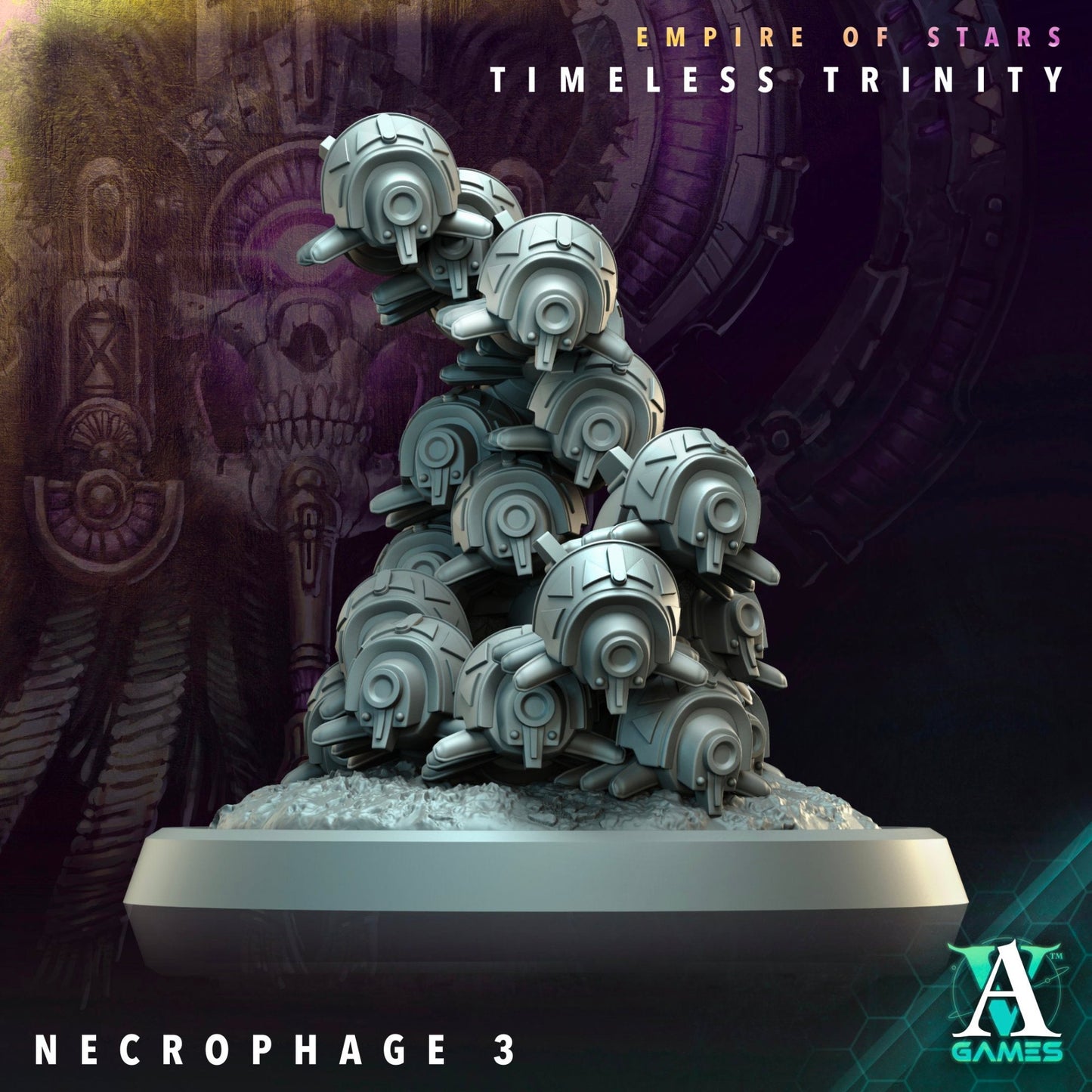 The third view of the Necrophage model, revealing the intricate details of the techno-organic beetles piling upon each other, making a formidable swarm-like formation for sci-fi TTRPGs.