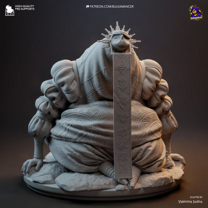 Esquie Expedition 33 collectible figure full view, holding sword and dagger, wearing detailed armor and cape, standing on scenic base.