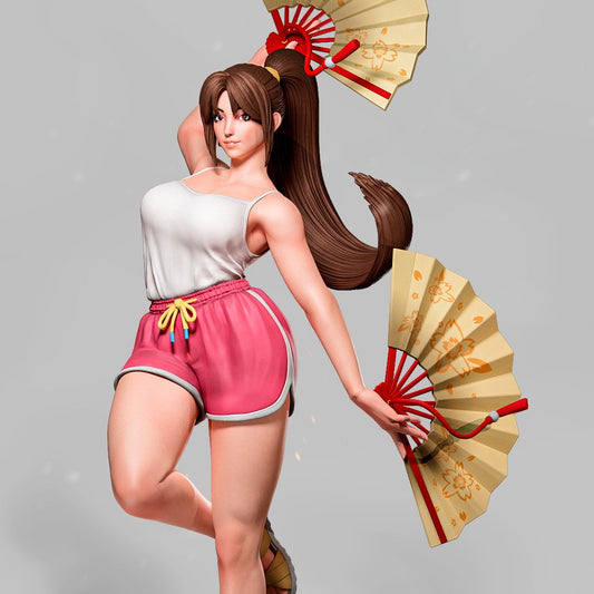 shiranui mai 1:6 scale figure casual outfit hand fans dynamic leg pose standing on broken wood base king of fighters statue