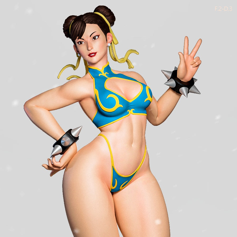 Chun-Li collectible figure with peace sign and alternate outfit pieces, Street Fighter 1:6 scale statue.