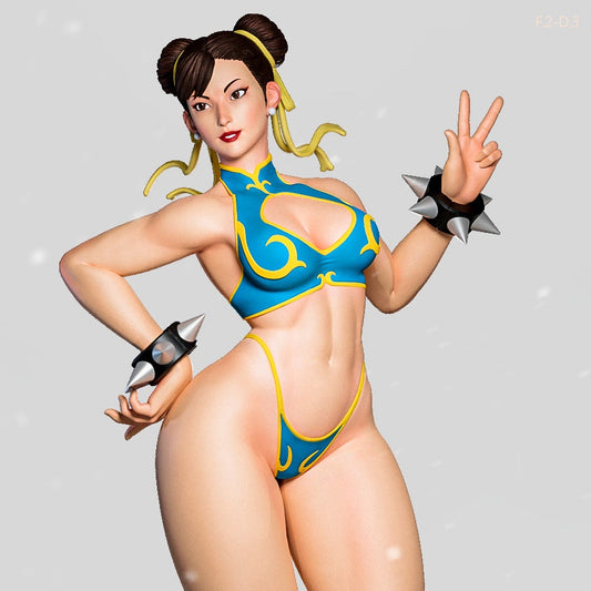 Chun-Li collectible figure with peace sign and alternate outfit pieces, Street Fighter 1:6 scale statue.
