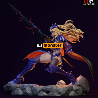 1:6 scale figure from Fate/Grand Order, posed mid-strike on rocky base with long weapon and flowing hair.