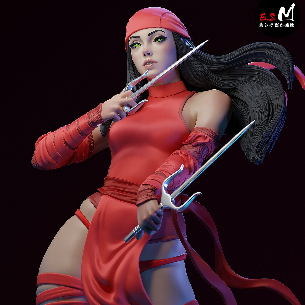 Elektra assassin statue dynamic combat pose temple base
