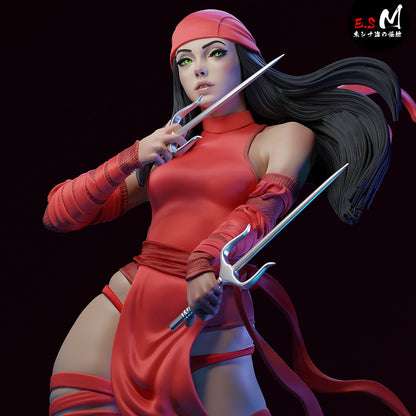 Elektra assassin statue dynamic combat pose temple base
