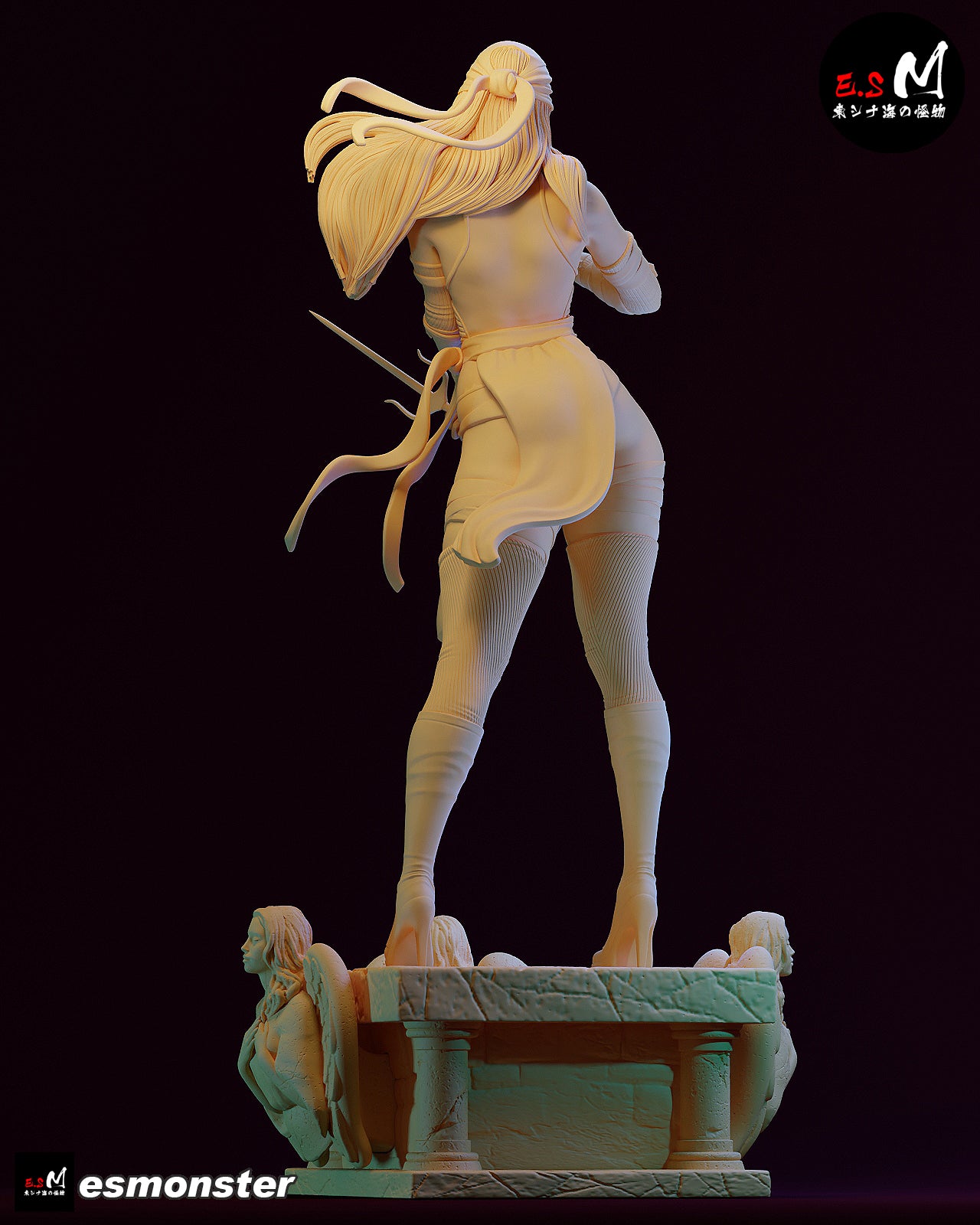 Elektra collectible figure back view flowing hair and fabric motion