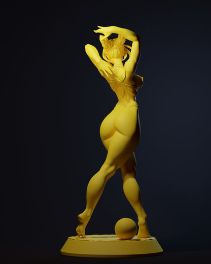 Juri Street Fighter 1:6 scale unpainted sculpt rear view with swimsuit and volleyball base.