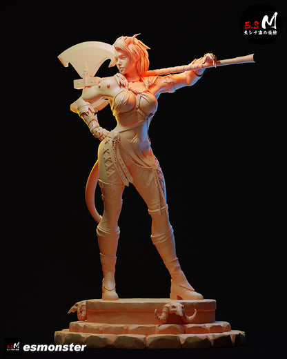 Unpainted Karlach 1:6 scale statue with battle-ready pose and stone base featuring skull accents.