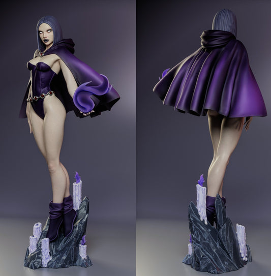 Raven Teen Titans DC Comics 1:6 scale figure front view wearing hooded cloak with magical candle base