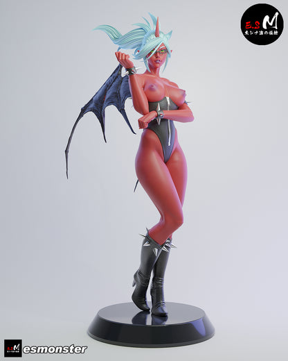 Kneesocks full statue front view – 1:6 scale figure standing in crossed-leg pose with demon wings, horn, boots, and textured bodysuit.