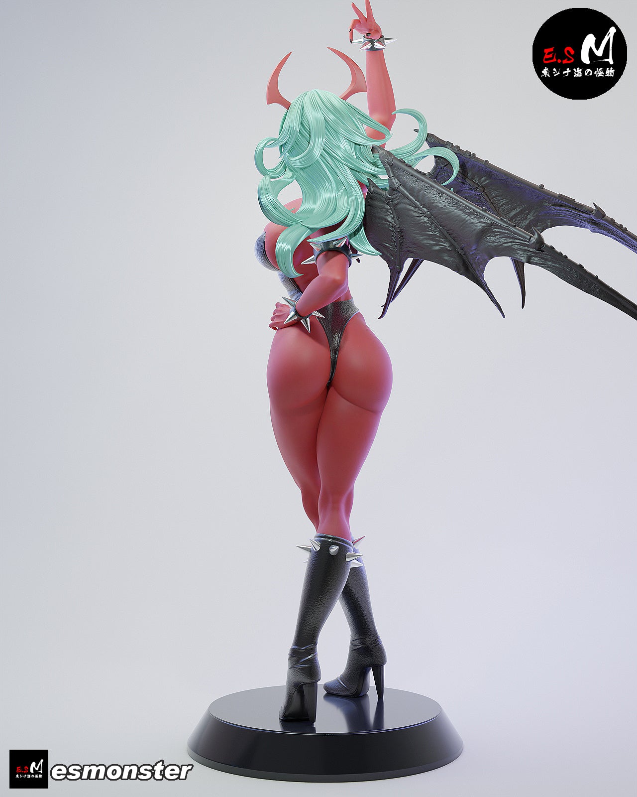 Scanty 1:6 scale figure rear view showing wing placement, long hair, bodysuit back details, and high-heeled boots.