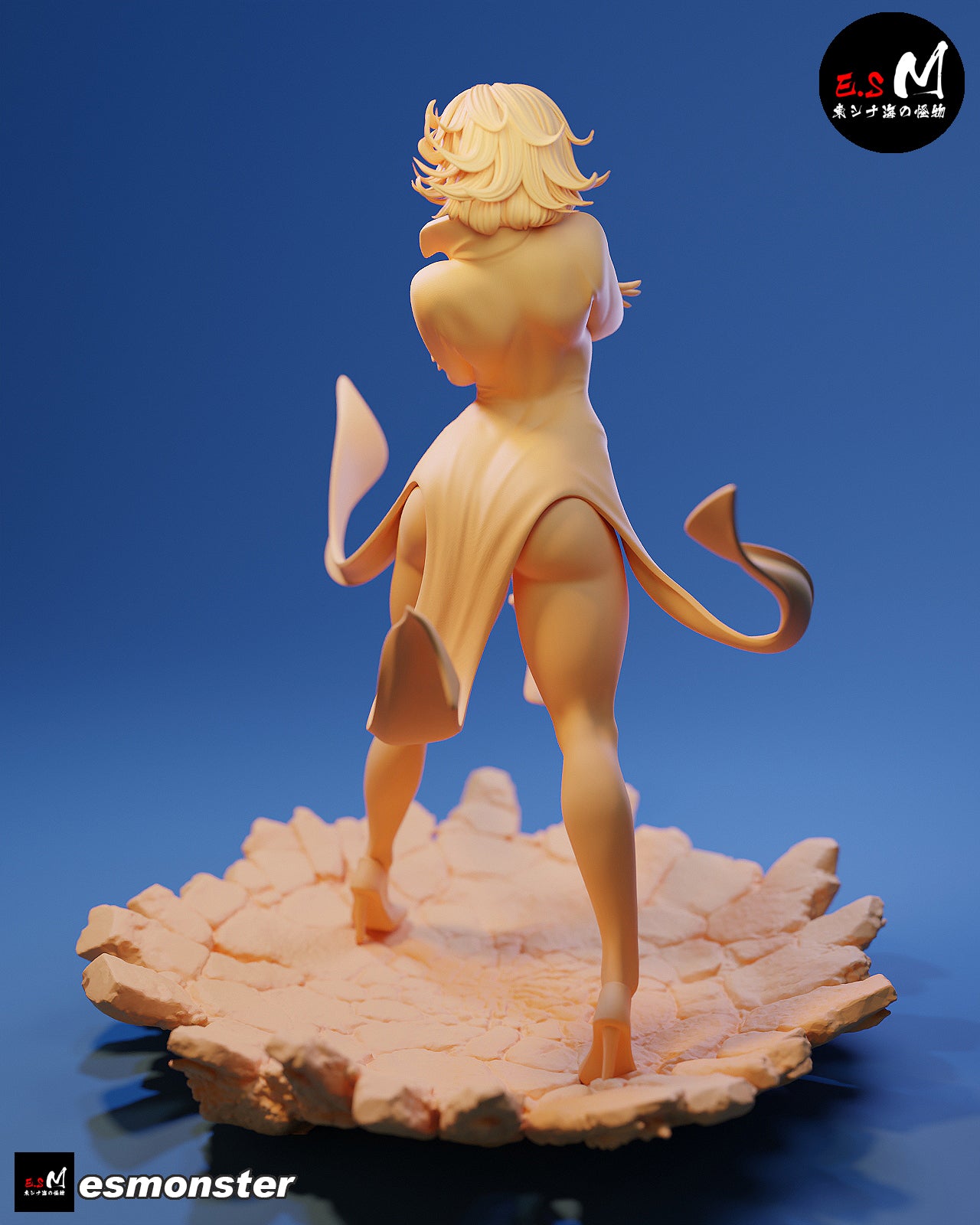 Tatsumaki figure rear view flowing dress psychic motion base