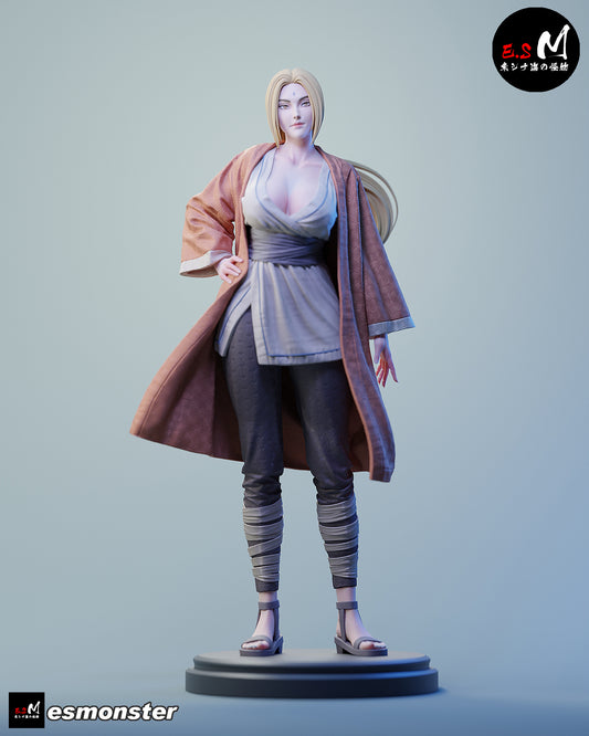 1:6 scale Tsunade figure from Naruto, dressed in kimono-style jacket, sash, and pants with sandals, standing confidently.