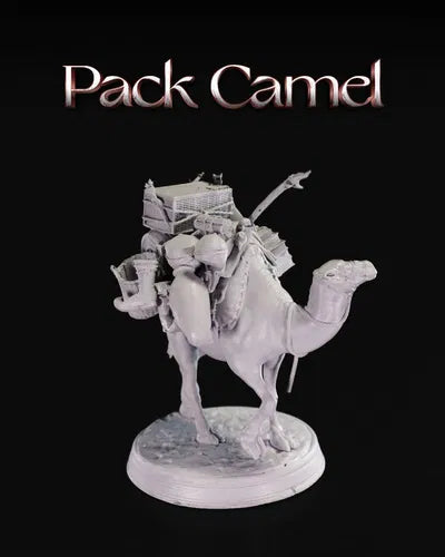 Pack Camel miniature, fully loaded with supplies, looking ready for an epic journey across fantasy TTRPG worlds.