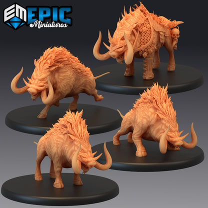 Collection of Forest Boar miniatures in various poses: standing, running, attacking, and armored—basically a boar that can't decide if it’s a fighter, sprinter, or fashion model.