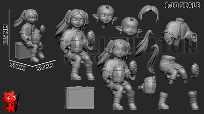 Chibi Frieren 1:10 scale model kit with parts breakdown and dimensions – anime figure from Frieren Beyond Journey’s End by H3ll Creator