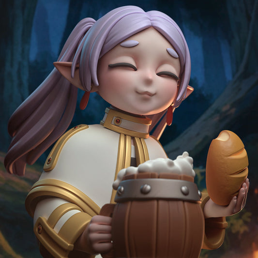 Chibi Frieren figure by H3ll Creator – cozy campfire themed anime collectible from Frieren Beyond Journey’s End