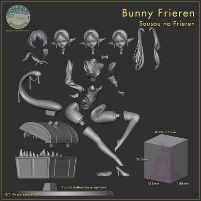 Bunny Frieren figure split parts layout showing head options hair arms legs mimic chest base and accessories