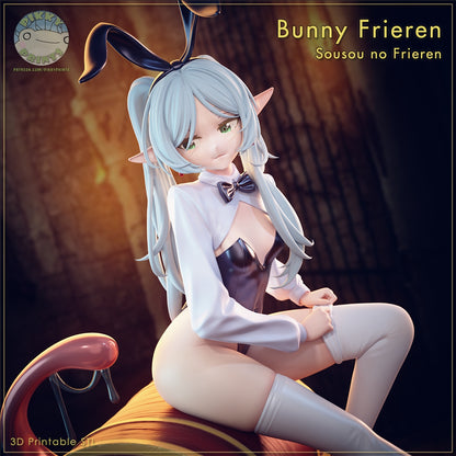 Bunny Frieren figure close-up showing facial expression bunny suit details ears and hair sculpt