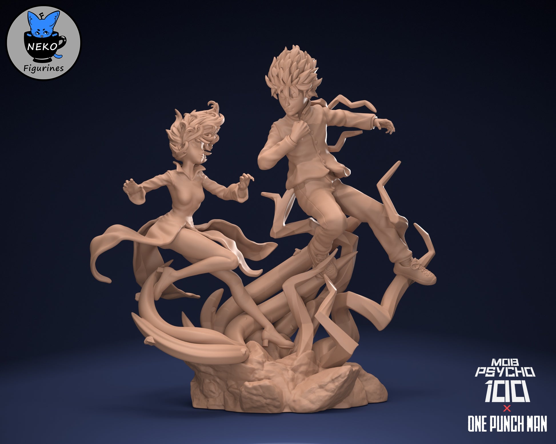 Greyscale psychic chaos—Mob and Tatsumaki ignoring the laws of physics and personal space