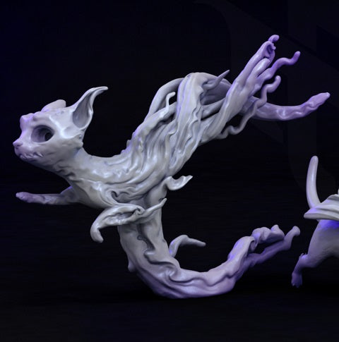 Ghost Cat miniature with a spectral body, floating with flowing tendrils.