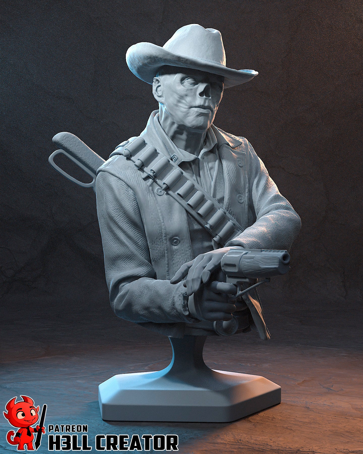 Fallout The Ghoul collectible bust portraying The Ghoul from Fallout TV series with cowboy hat, bandolier and pistol, 1:8 scale figure.