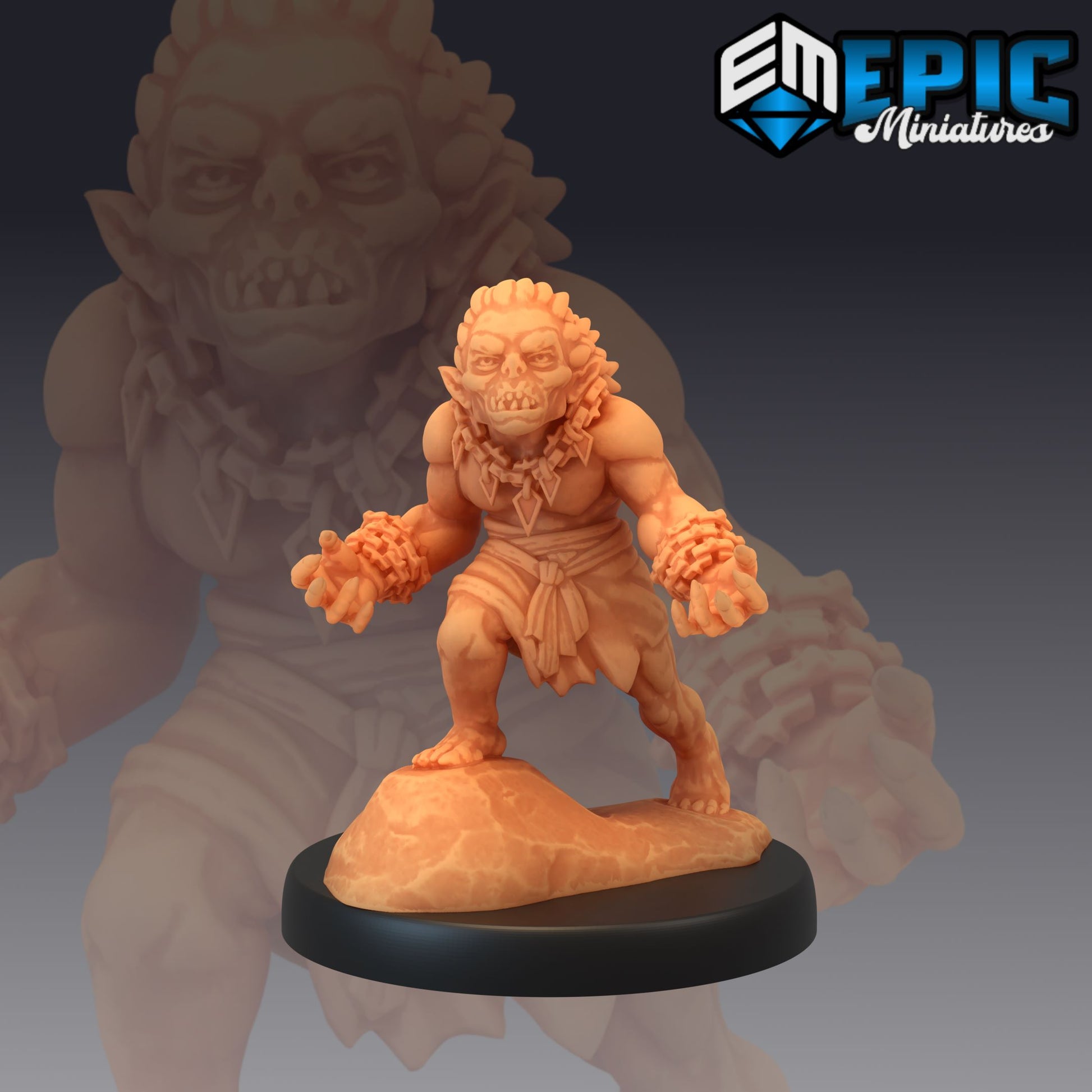 A goblin berserk miniature, posed aggressively with chain-wrapped fists, exuding wild energy and readiness for combat.