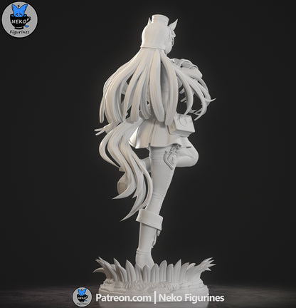 Gold Ship Umamusume 1:7 scale figure back view, showing long ponytail and horse ears in anime statue design