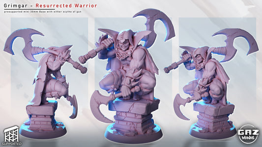 Grimgar resurrected warrior Spawn inspired miniature scythe weapon undead antihero crouching pose dark fantasy tabletop