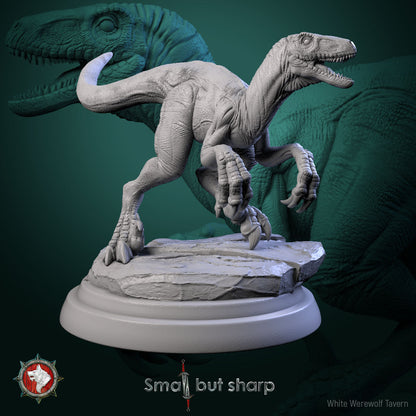 Halfling Dino Mount V3 raptor dinosaur miniature standing alert for Dungeons & Dragons and other RPGs