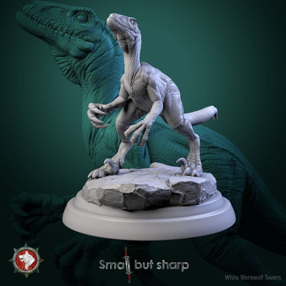 Halfling Dino Mount V4 crouching dinosaur beast miniature ready to pounce for fantasy roleplaying games