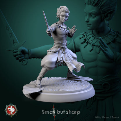 Halfling Monk miniature male halfling in martial arts stance with dagger drawn