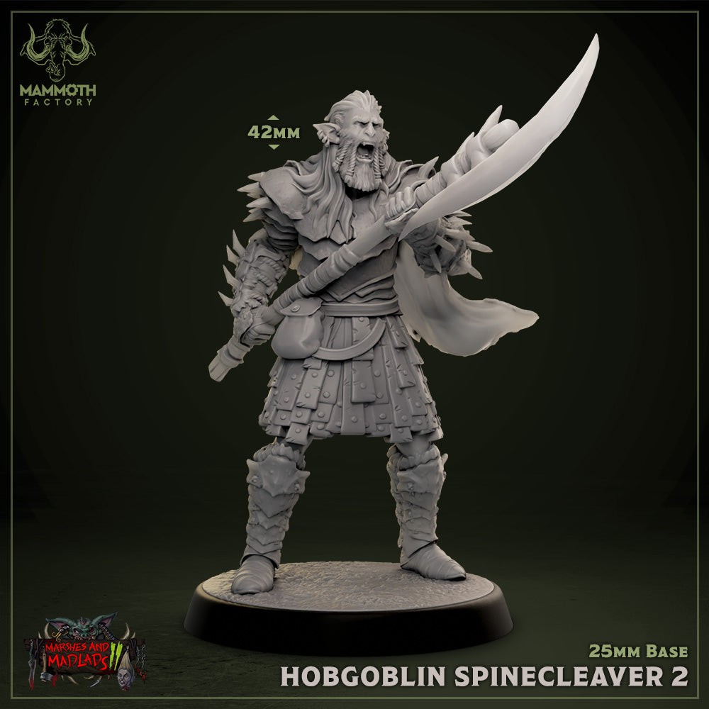 Another hobgoblin warrior figure in an aggressive pose, holding a large axe overhead, clad in thick armor with layers of protection, mounted on a 25mm base.