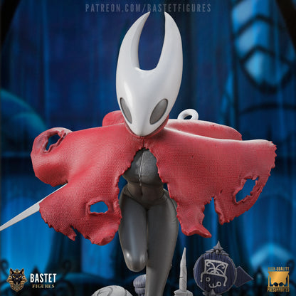 Color render front view of the Hornet 1:8 figure in full pose with cape open, needle drawn, and textured base in a stylized backdrop.