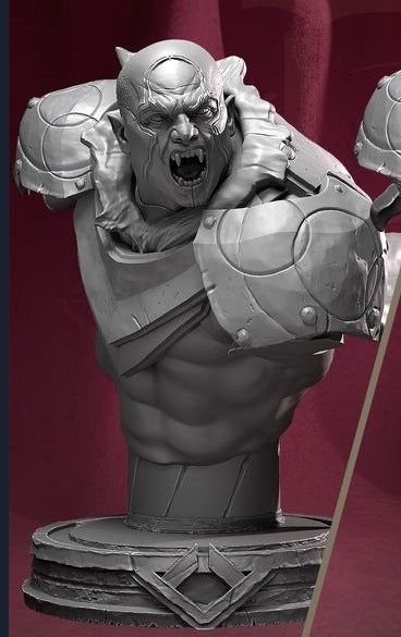 Bust of Mat'Ador in human form, each wearing armor, emphasizing his transformation into a lycanthropic warrior for fantasy RPG campaigns.