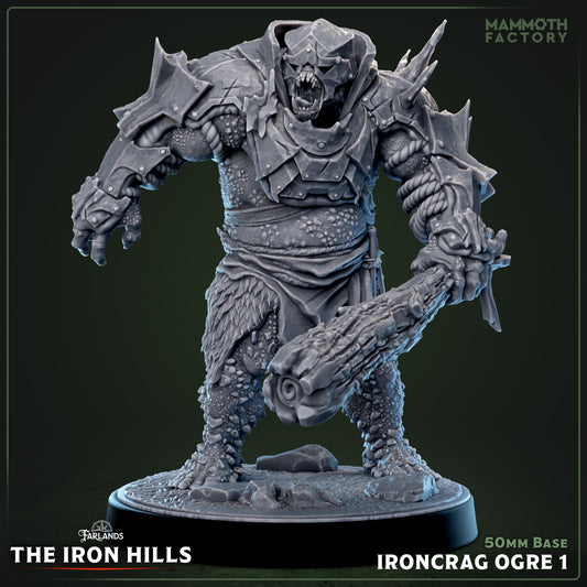 Ironcrag Ogre 1 miniature armored ogre brute wielding heavy club, thick plate armor and aggressive forward stance