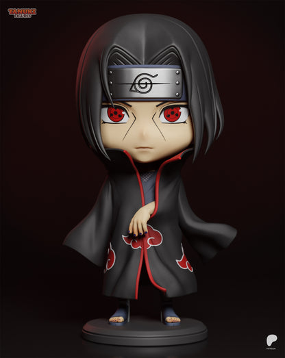 Chibi Itachi Uchiha Naruto figure with Akatsuki cloak and Sharingan eyes