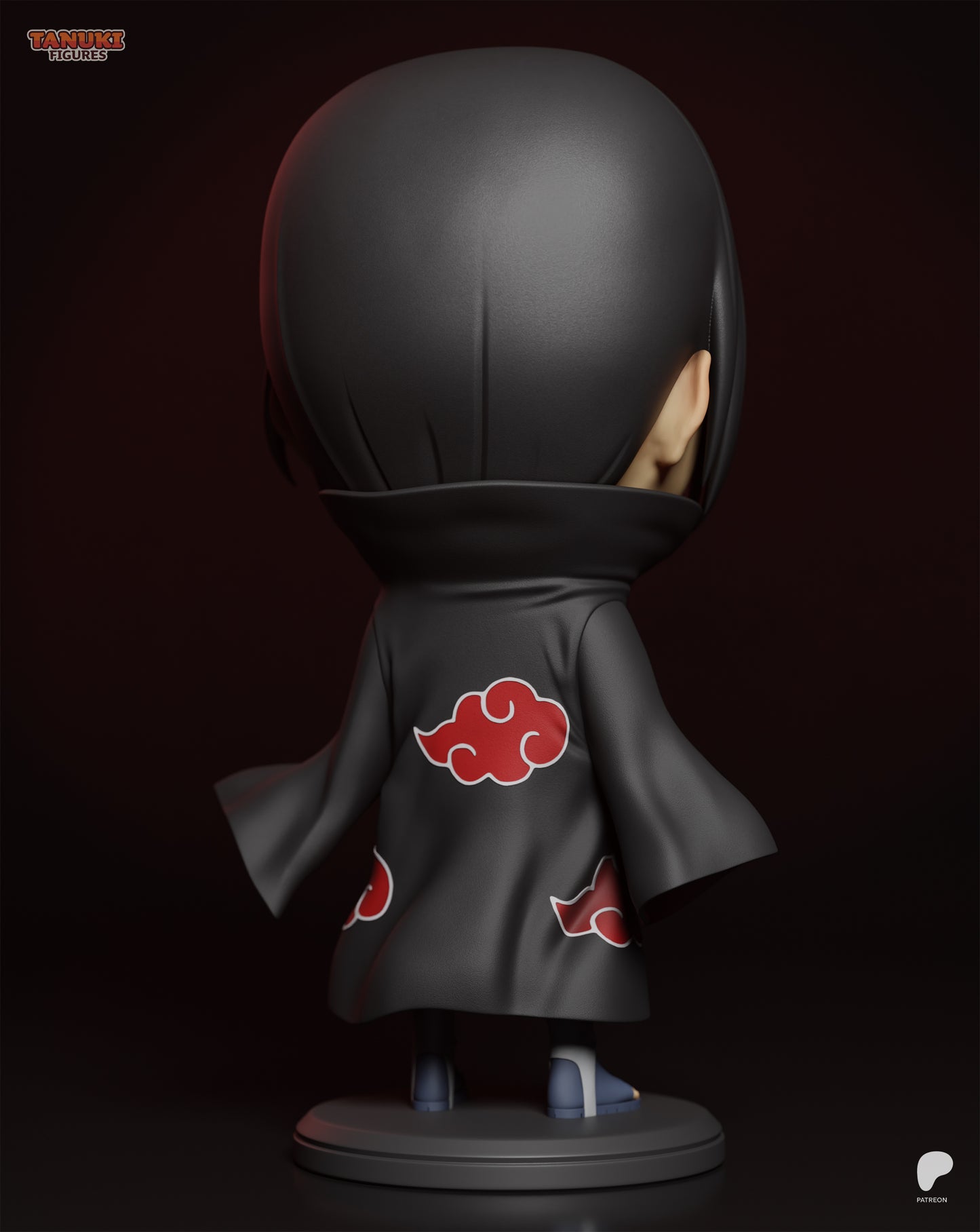 Back view of Chibi Itachi Uchiha Naruto collectible showing Akatsuki cloak details