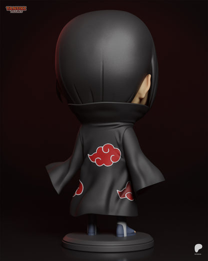 Back view of Chibi Itachi Uchiha Naruto collectible showing Akatsuki cloak details