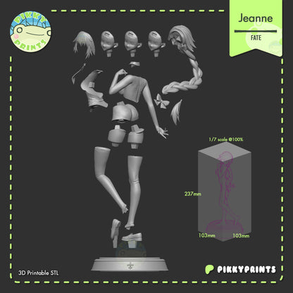 d'Arc Fate Grand Order 1:7 resin statue parts breakdown unassembled kit components layout with height width depth dimension reference