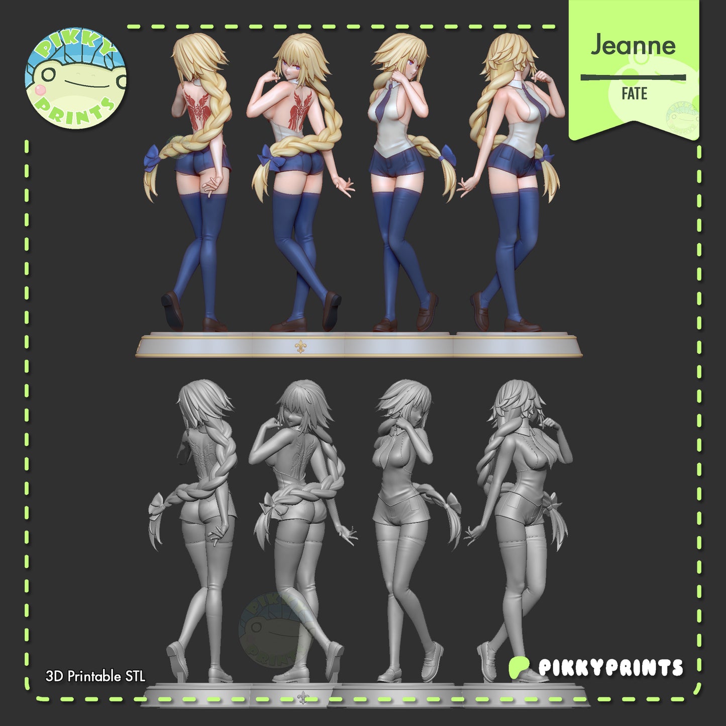 Jeanne d'Arc Fate Grand Order 1:7 scale resin statue full color turnaround and grey sculpt multi-angle render display reference