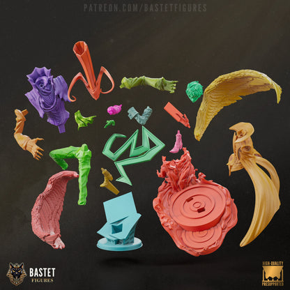 Full-color exploded view showing all 21 individual parts of the Joker and Arsène combined display figure.