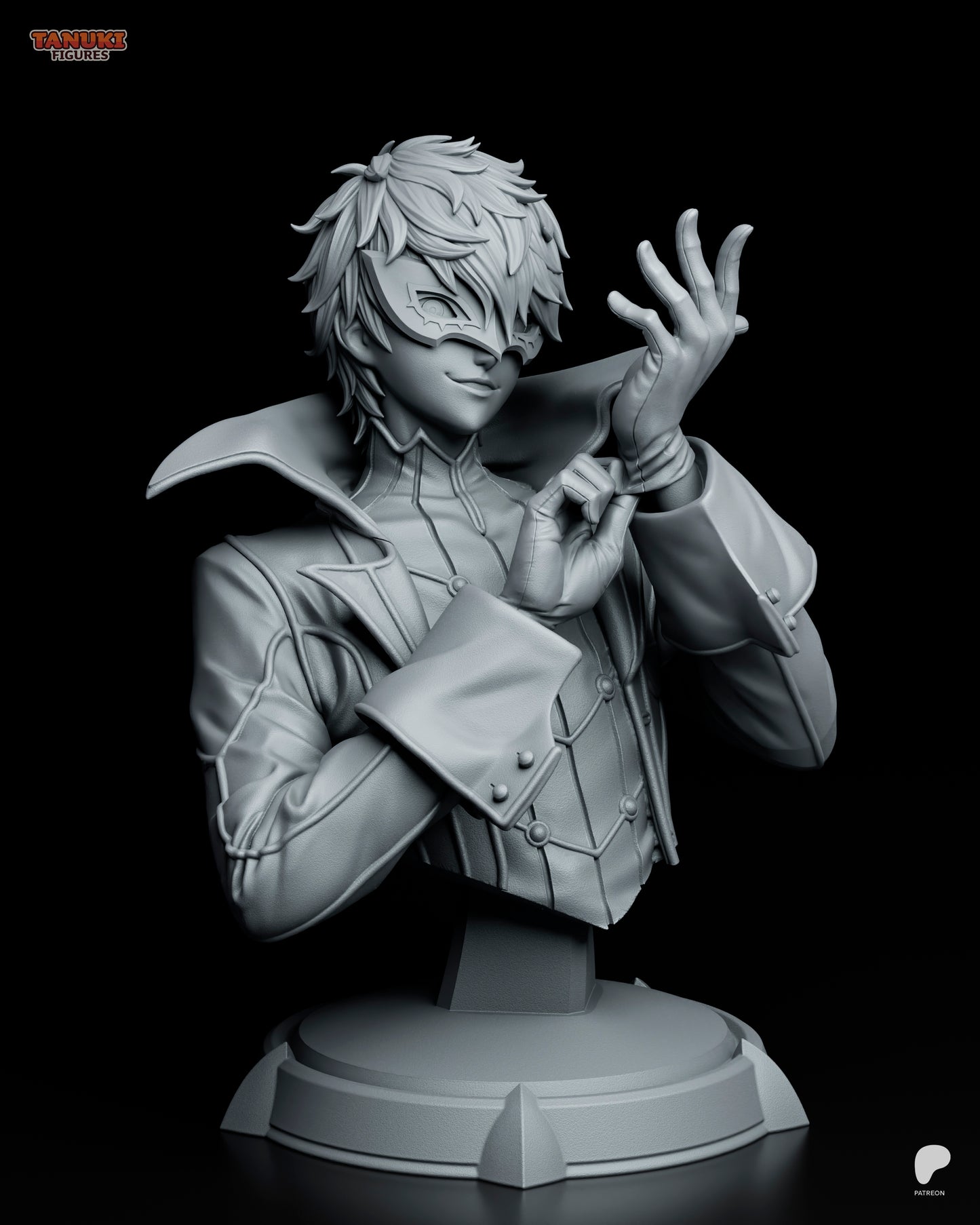 Joker Persona 5 bust collectible with smirk, mask, and raised gloved hand pose